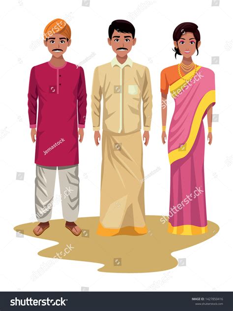 Group Indian Wearing Traditional Hindu Clothes Stock Vector (Royalty ...