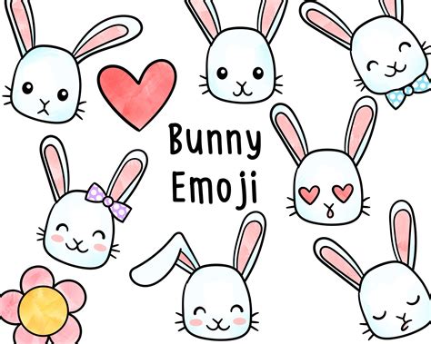 Watercolor clipart bunny emoji instant digital download limited ...