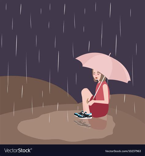 Sad Girl With Umbrella Drawing