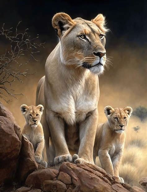 Premium Photo | The lion king - lioness and her cubs