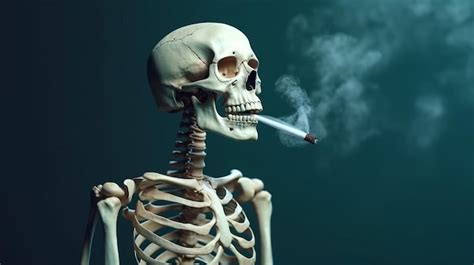 Premium Photo | Human skeleton smoking a cigarette Generative Ai