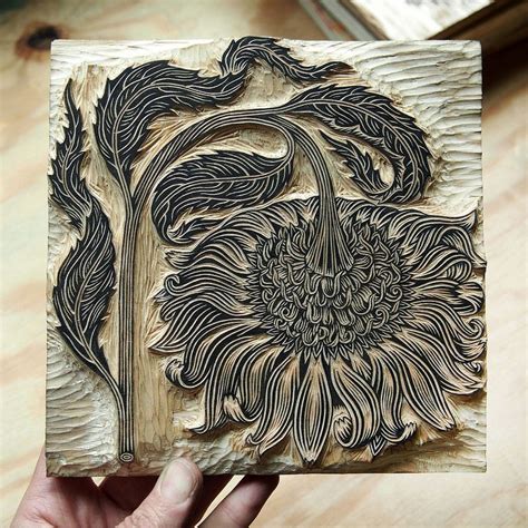 "Bowing Flower" woodcut carving (Tugboat Printshop) Woodcuts Prints ...