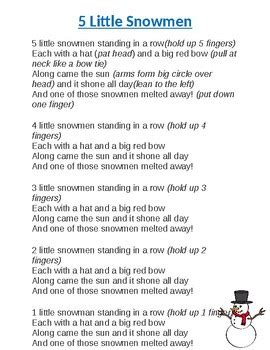 5 Little Snowmen Song Printable by Early Childhood Education | TpT