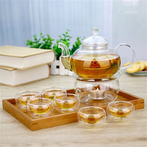 8in1 Gift Teaset Heat resistant Glass Teapot and 6 double wall cups and ...