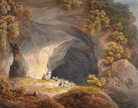 Figures outside a Cave near Abergeley. North Wales Drawing by Francis ...