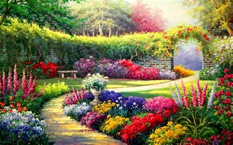 Vivid Flowers Way Entrance Sun | Garden painting, Garden artwork ...