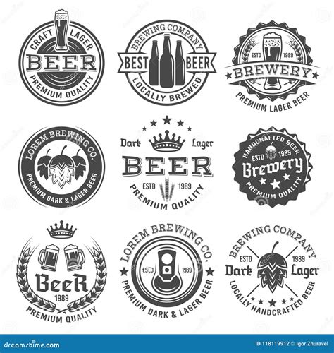 Beer and Brewery Vector Black and White Emblems Stock Vector ...