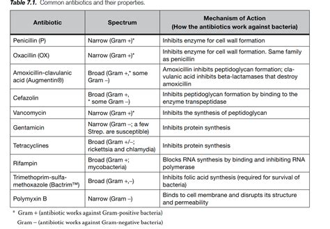 Solved Table 7.1. Common antibiotics and their properties. | Chegg.com