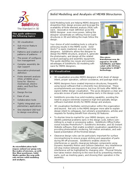 MEMS Design and Analysis | PDF | Microelectromechanical Systems | 3 D ...