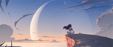 3440x1440 Anime Girl Alone At Mountain Cliff 4k 3440x1440 Resolution HD ...