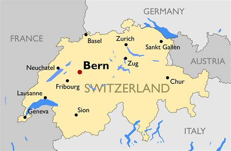 Switzerland cities map - Map of switzerland with major cities (Western ...