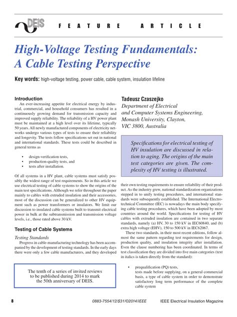 (PDF) High-Voltage Testing Fundamentals: A Cable Testing Perspective