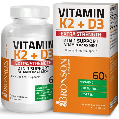 Vitamin K2 (MK7) with D3 Extra Strength Bone and Heart Health Non GMO ...