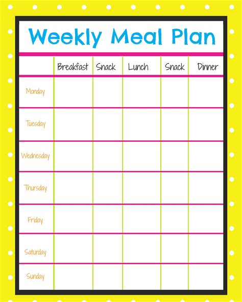 Printable Menu Calendar