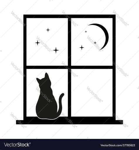 Silhouette a cat in window against Royalty Free Vector Image