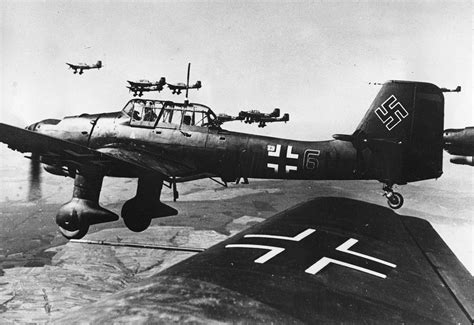 Formation of Junkers Ju 87 "Stuka" dive bombers in flight, 29 May 1940 ...