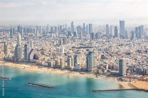 Tel Aviv skyline Israel beach aerial view photo city sea skyscrapers ...