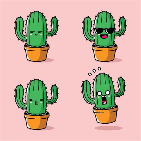 vector illustration of cute cactus plant emoji 19863372 Vector Art at ...