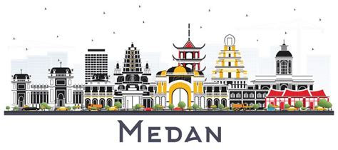 Medan Indonesia City Skyline with Color Buildings Isolated on White ...