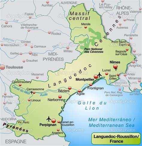 Mappa della regione della Linguadoca-Rossiglione — Vettoriali Stock ...