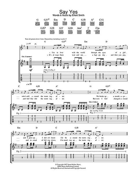 Elliott Smith 'Say Yes' Sheet Music and Printable PDF Music Notes ...