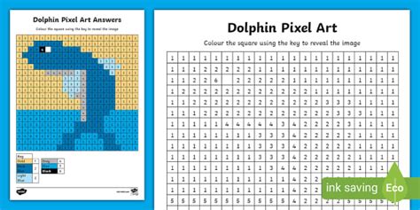 Dolphin Pixel Art Template (Teacher-Made) - Twinkl