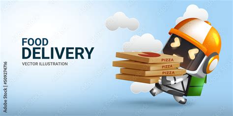 Food delivery robot vector design. Food delivery with robotic assistant ...