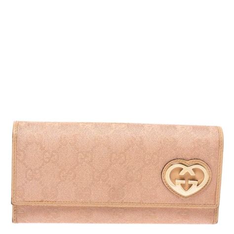 Gucci Beige/Pink Shimmer GG Canvas Lovely Heart Continental Wallet ...