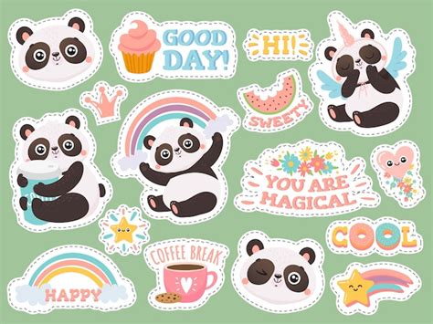 Premium Vector | Cute panda stickers.