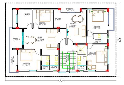 40x60 Feet Apartment Floor Plan Autocad Drawing Download Dwg File ...