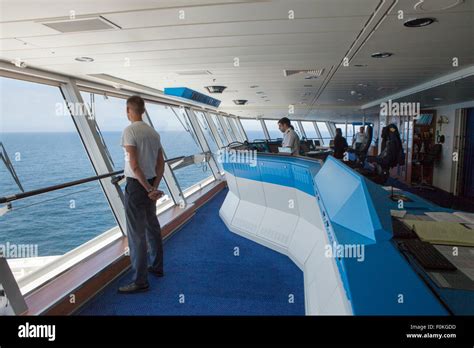 Inside a modern cruise ship bridge navigating in the ocean The ...