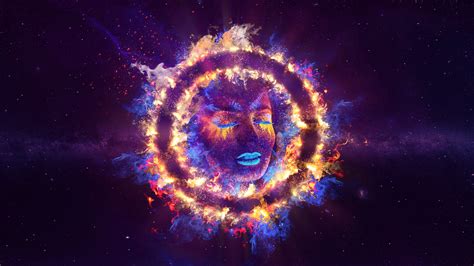 1366x768 Women Closed Eyes Fire Neon Galaxy Art 5k Laptop HD ,HD 4k ...