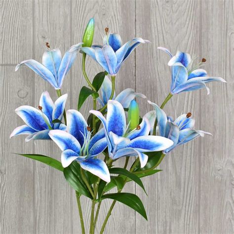 21" Blue Tiger Lily Real-Touch Bouquet with Leaves | Patriotic | Spring ...