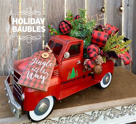 Red Truck Centerpiece, Red Truck Decor, Rustic Buffalo Plaid Christmas ...