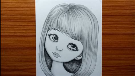 How to draw big eyes cute girl step by step | Big eyes cute girl pencil ...