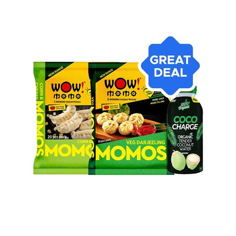 Wow! Momo Corn & Cheese Momos (Frozen) + Wow! Momo Veg Darjeeling Momos ...