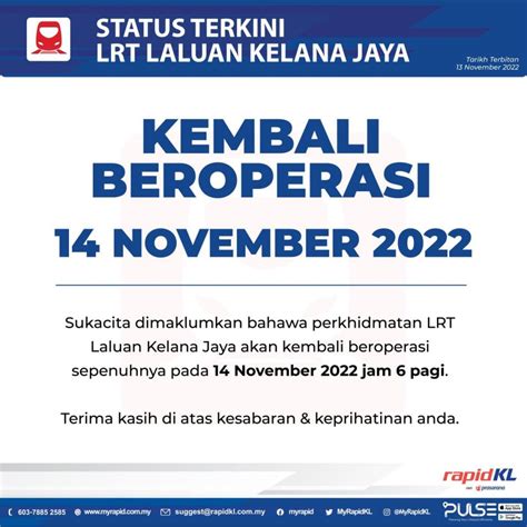 RapidKL: LRT Kelana Jaya line resumes full operations from 14 Nov, free ...