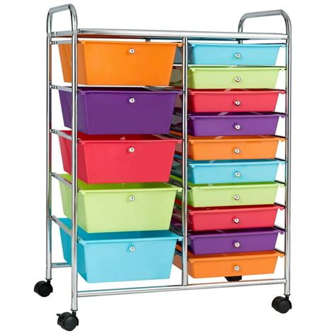 Gymax 15 Drawer Rolling Storage Cart Opaque Multicolor Drawers Home ...