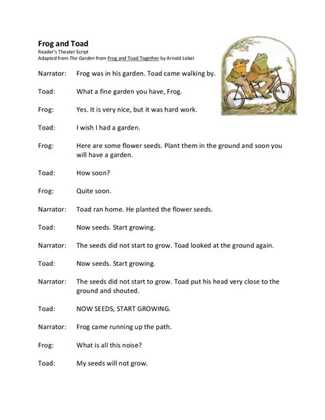 Frog and Toad Reader’s Theater Script Adapted from The Garden from Frog ...