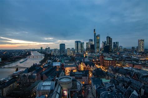 Frankfurt Skyline from Above, Atmospheric, Colorful Sunrise. Cityscape ...