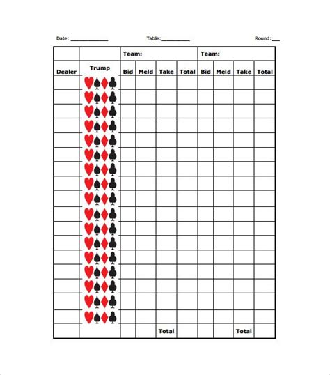 Sample Pinochle Score Sheet - 6+ Examples & Format | Templates ...