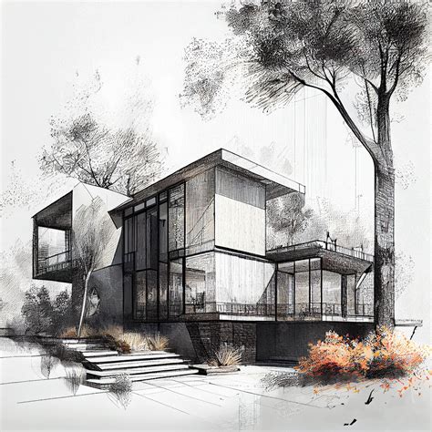 Premium Photo | Luxury house architecture drawing sketch plan blueprint