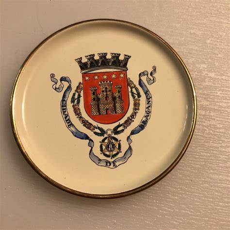 Vintage cidade de braganca coat of arms dish Portugal Ivory Gold Trim ...