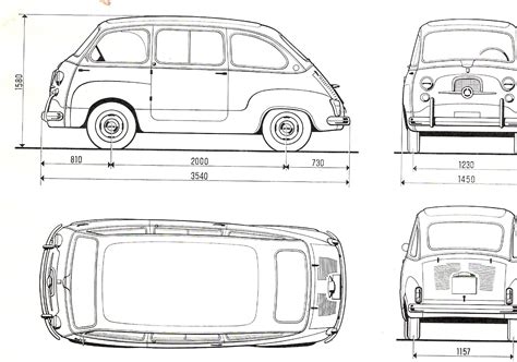 Fiat 600 Multipla Blueprint - Download free blueprint for 3D modeling