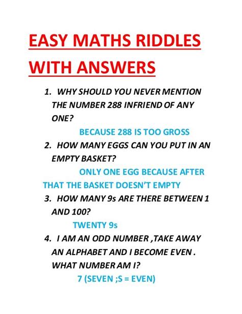 Easy maths riddles with answers | Math riddles, Riddles with answers ...