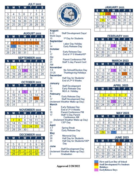 2022-2023 Approved Calendar | Union County Schools