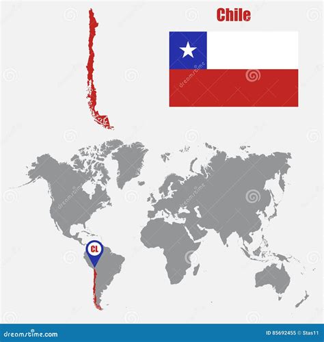 Chile Map on a World Map with Flag and Map Pointer. Vector Illustration ...