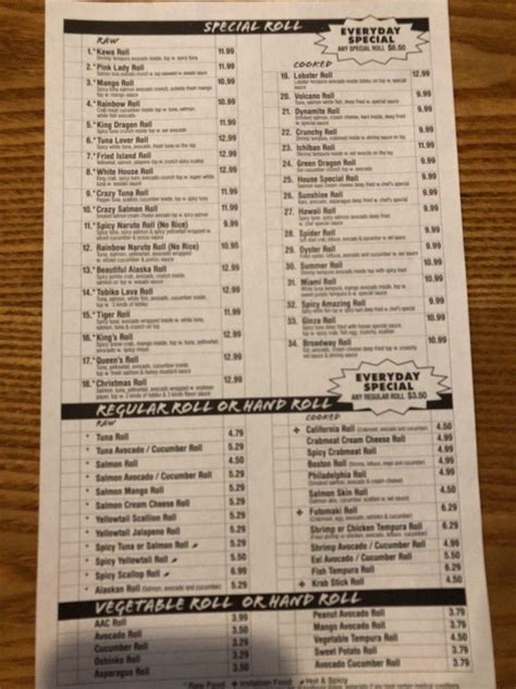 Menu at Kawa Sushi restaurant, Palm Coast