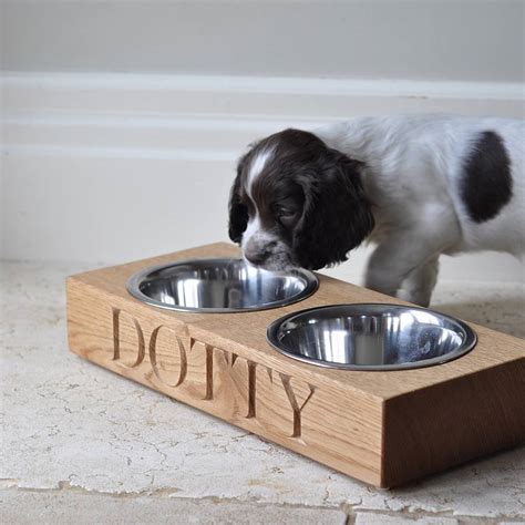 Personalised Solid Oak Dog Bowl By The Oak & Rope Company ...