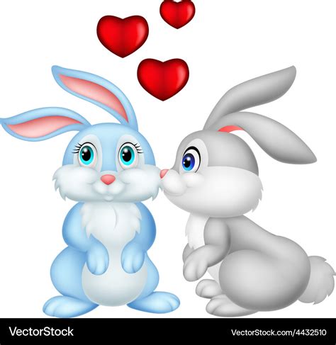 Two cute cartoon bunnies in love Royalty Free Vector Image